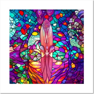 Beautiful Colorful Stained Glass Roses Posters and Art